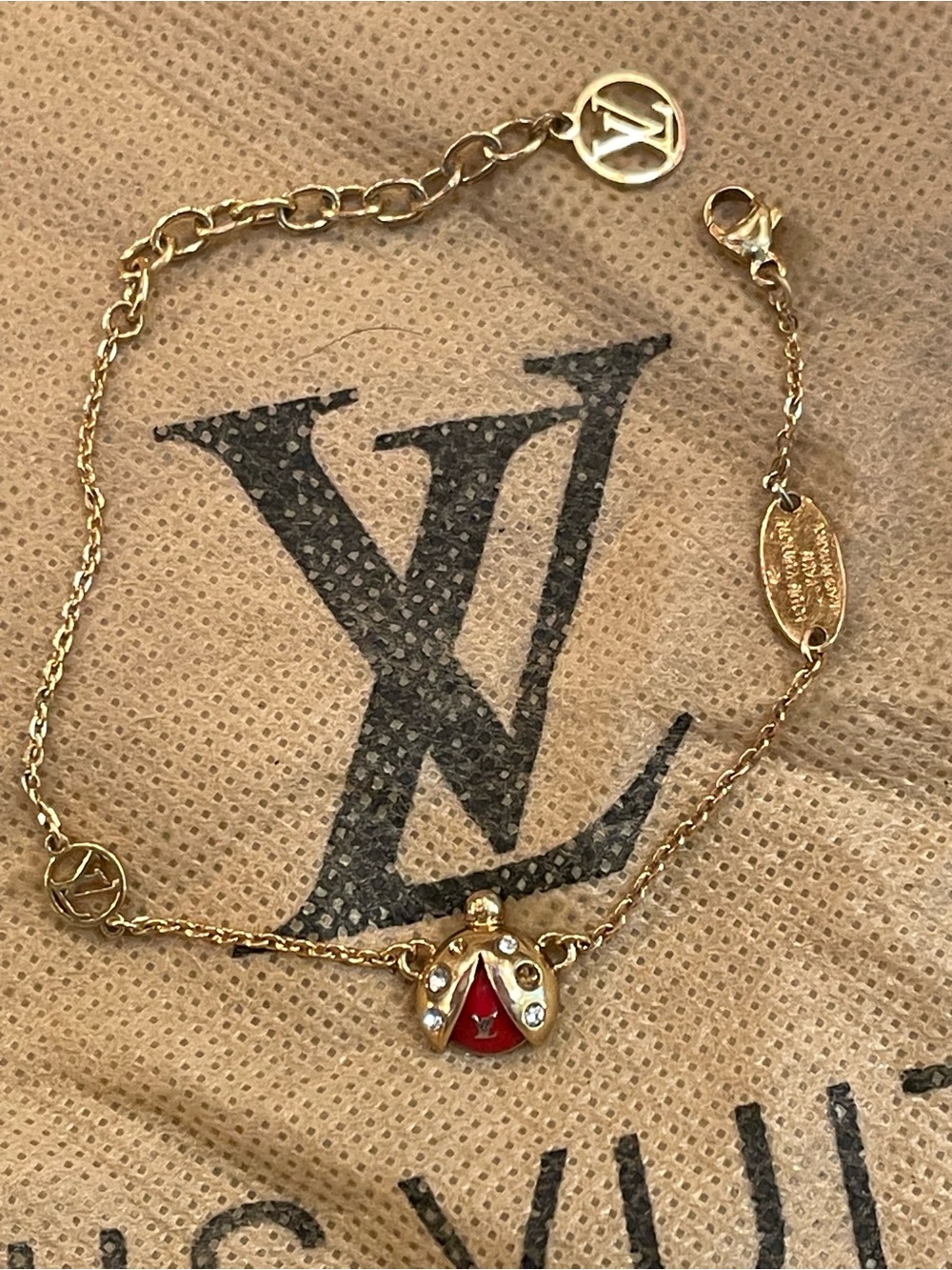 LOUIS VUITTON~M64719 GP0147 Gold and Red Ladybug Charm Bracelet